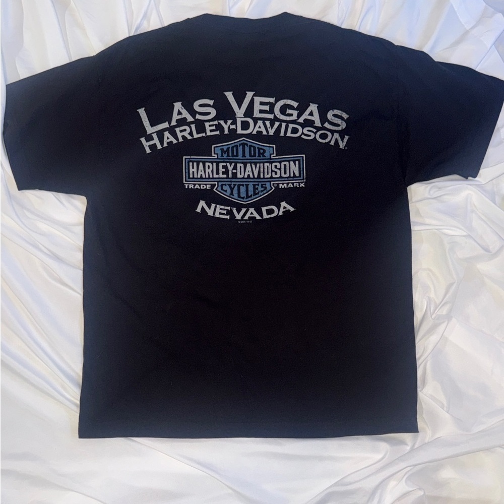 Harley-Davidson Black Tee with Eagle and American Flag - Picture 3 of 5